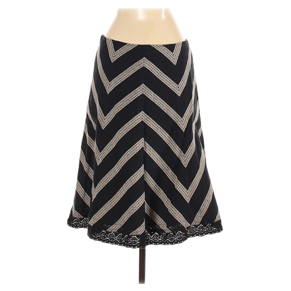 Ann Taylor Skirt Size 4 A-Line Black Tan Chevron Pattern 100% Cotton Boho Lace